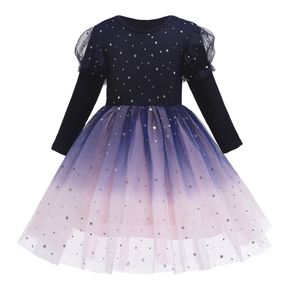 Kid Girl Stars Glitter Design Princess Costume Party Ombre Mesh Dress